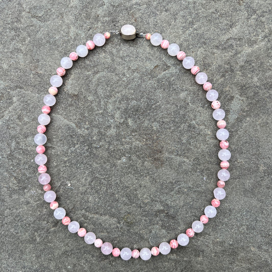 16” Rose Quartz + Rhodochrosite Beaded Necklace